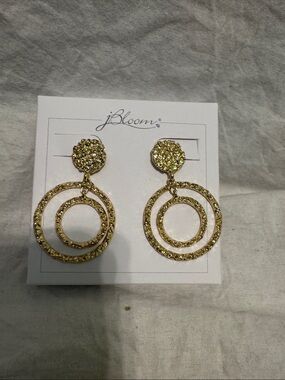 Jbloom Sparkling Gold Double Circle Drop Earrings